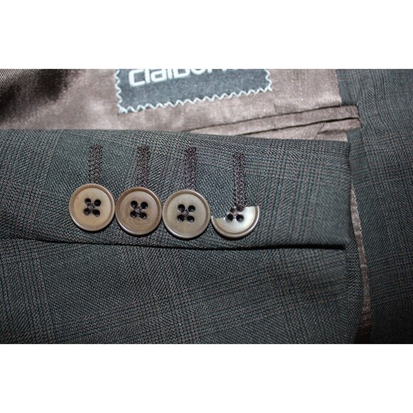 Claiborne Men's 2 Piece Suit Mens Gray Plaid 3 Btn Wool 42L Pleated 33" Waist - Picture 11 of 11